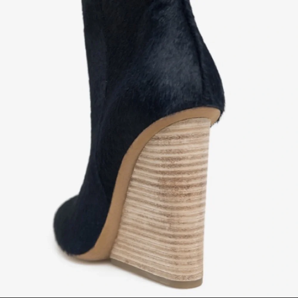 Vic Matie Navy Blue Ankle Booties with Wood Wedge Heel